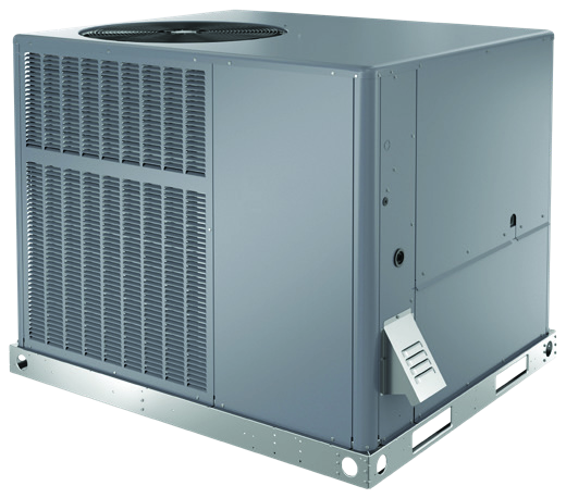 AirEase packaged unit with a top fan, coil grille and side service panels.